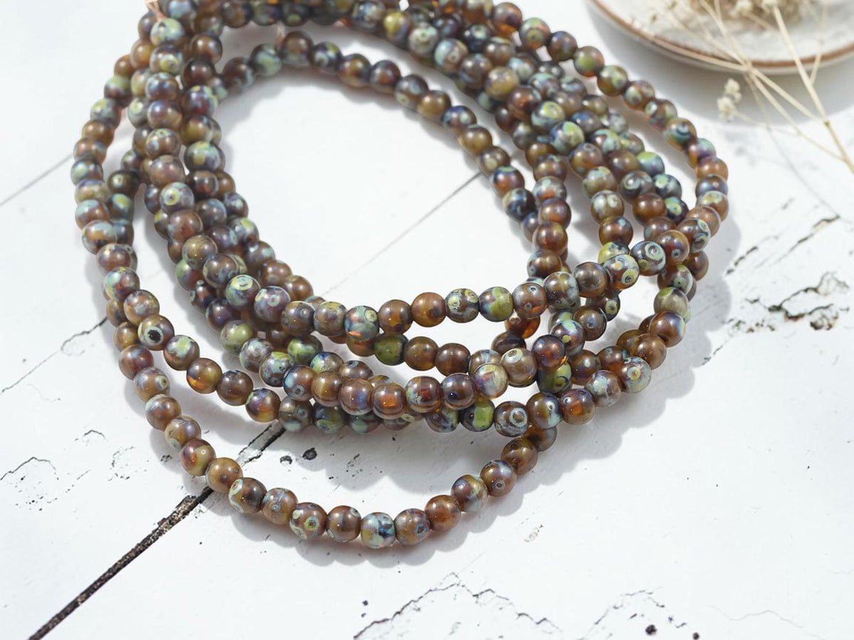 Czech Glass 4mm Round Druk Beads - Turquoise Topaz Picasso - 50pcs - (1969)