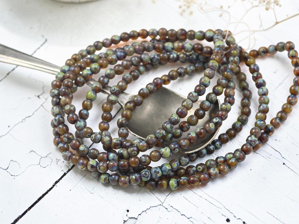 Czech Glass 4mm Round Druk Beads - Turquoise Topaz Picasso - 50pcs - (1969)