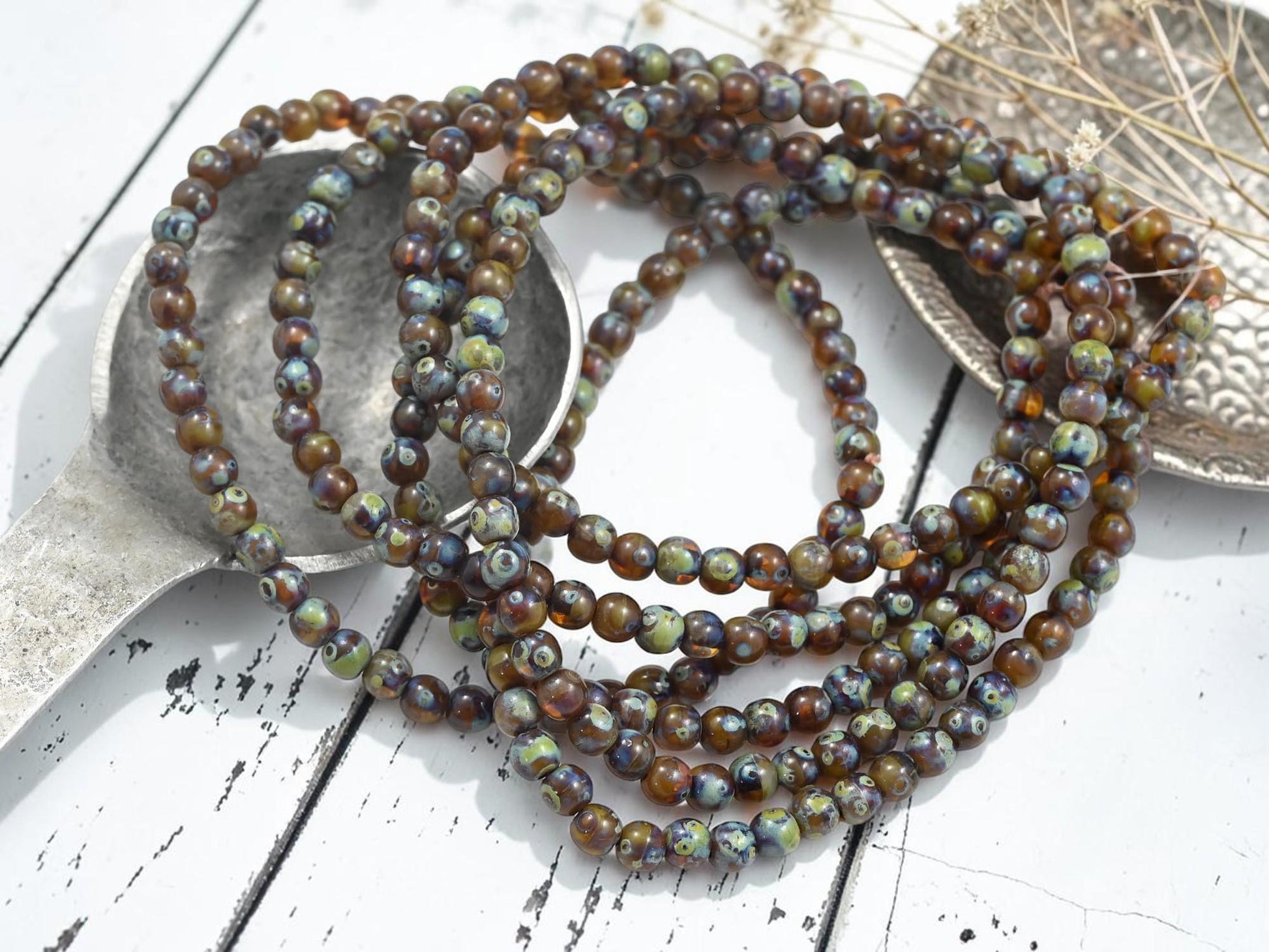 Czech Glass 4mm Round Druk Beads - Turquoise Topaz Picasso - 50pcs - (1969)