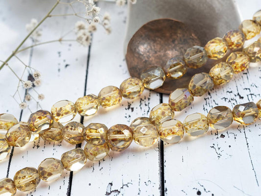 Old Stock Czech Glass Beads - 3 Cut Round Beads - Crystal Picasso - 11mm - 18pcs - (3355)