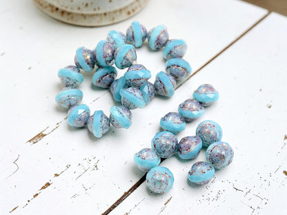 Czech Glass Faceted Saturn Beads - Purple Washed Blue Opaline - 8x10mm - 10pcs - (2331)