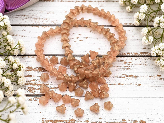 Czech Glass Small Bell Flower Beads - Copper Bronze Washed Crystal - 5x6mm - 30pcs - (836)