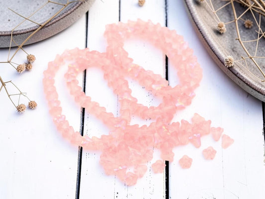 Czech Glass Small Bell Flower Beads - Transparent Pink AB - 5x6mm - 30pcs - (857)