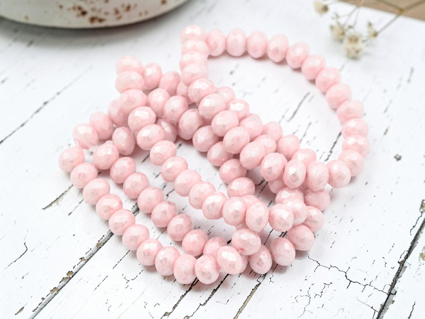 Czech Glass Faceted Fire Polished Rondelle Beads - Silver Lustered Pink - 5x7mm - 25pcs - (2795)