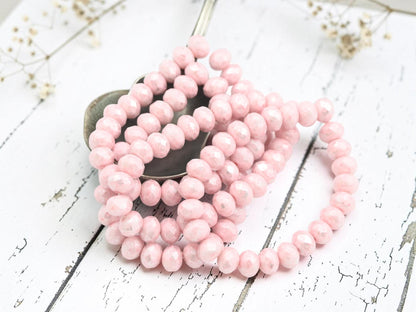 Czech Glass Faceted Fire Polished Rondelle Beads - Silver Lustered Pink - 5x7mm - 25pcs - (2795)