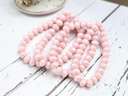 Czech Glass Faceted Fire Polished Rondelle Beads - Silver Lustered Pink - 5x7mm - 25pcs - (2795)