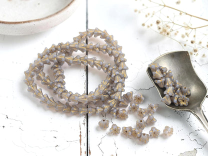 Czech Glass Small Bell Flower Beads - Gold Washed Pale Thistle - 5x6mm - 30pcs - (1934)
