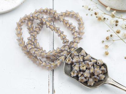 Czech Glass Small Bell Flower Beads - Gold Washed Pale Thistle - 5x6mm - 30pcs - (1934)