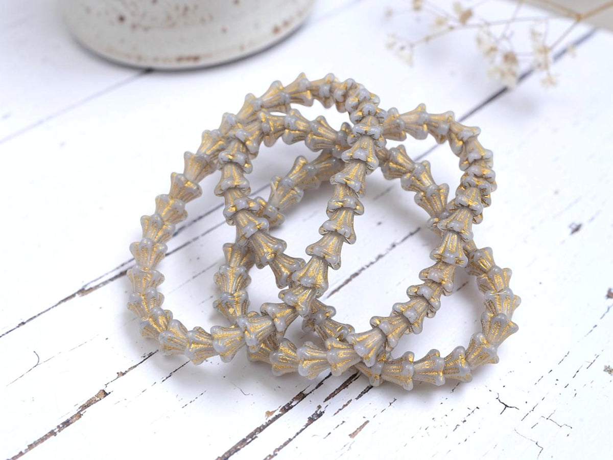 Czech Glass Small Bell Flower Beads - Gold Washed Pale Thistle - 5x6mm - 30pcs - (1934)