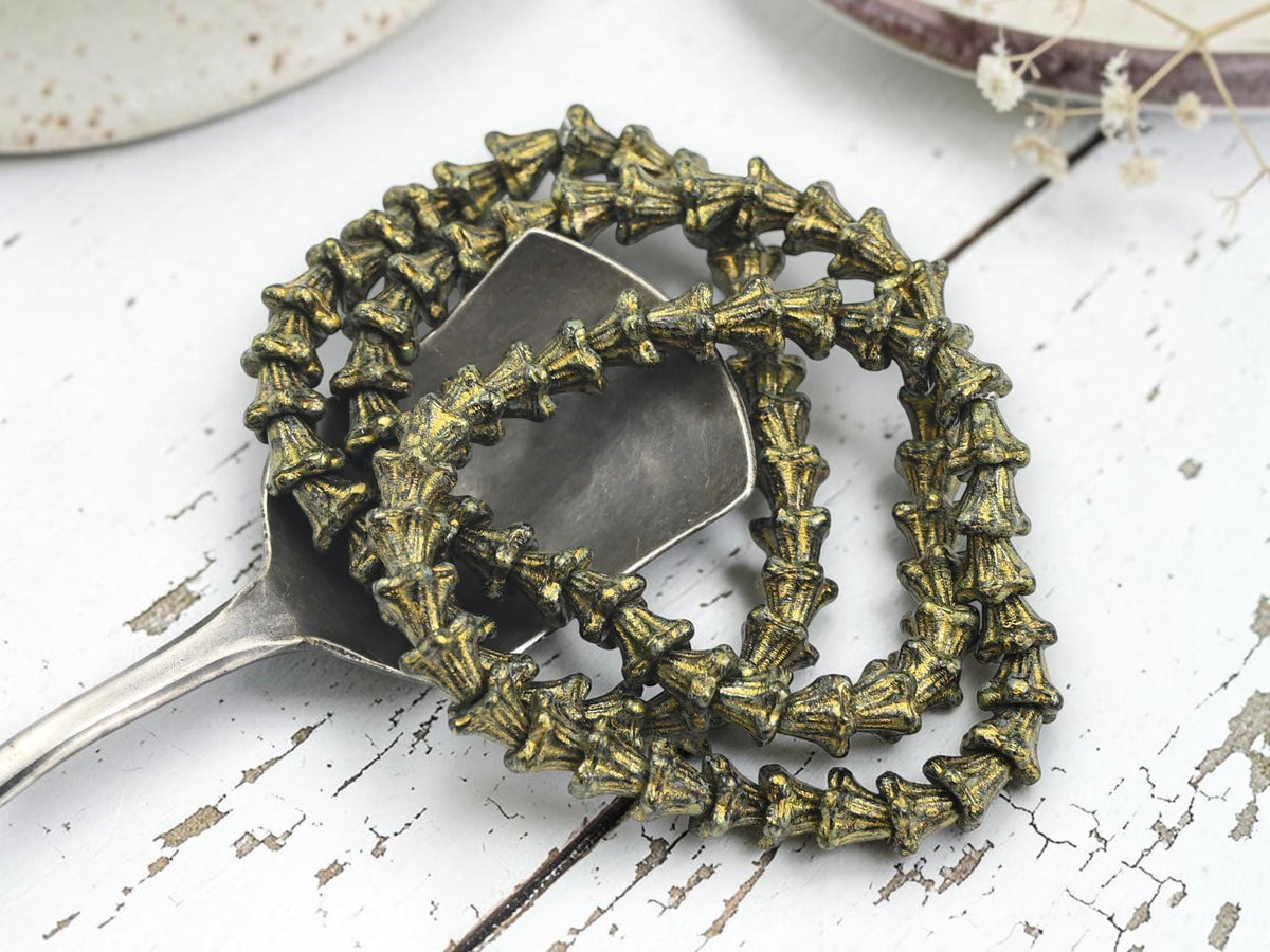 Czech Glass Small Bell Flower Beads - Gold Washed Jet Black - 5x6mm - 30pcs - (2641)