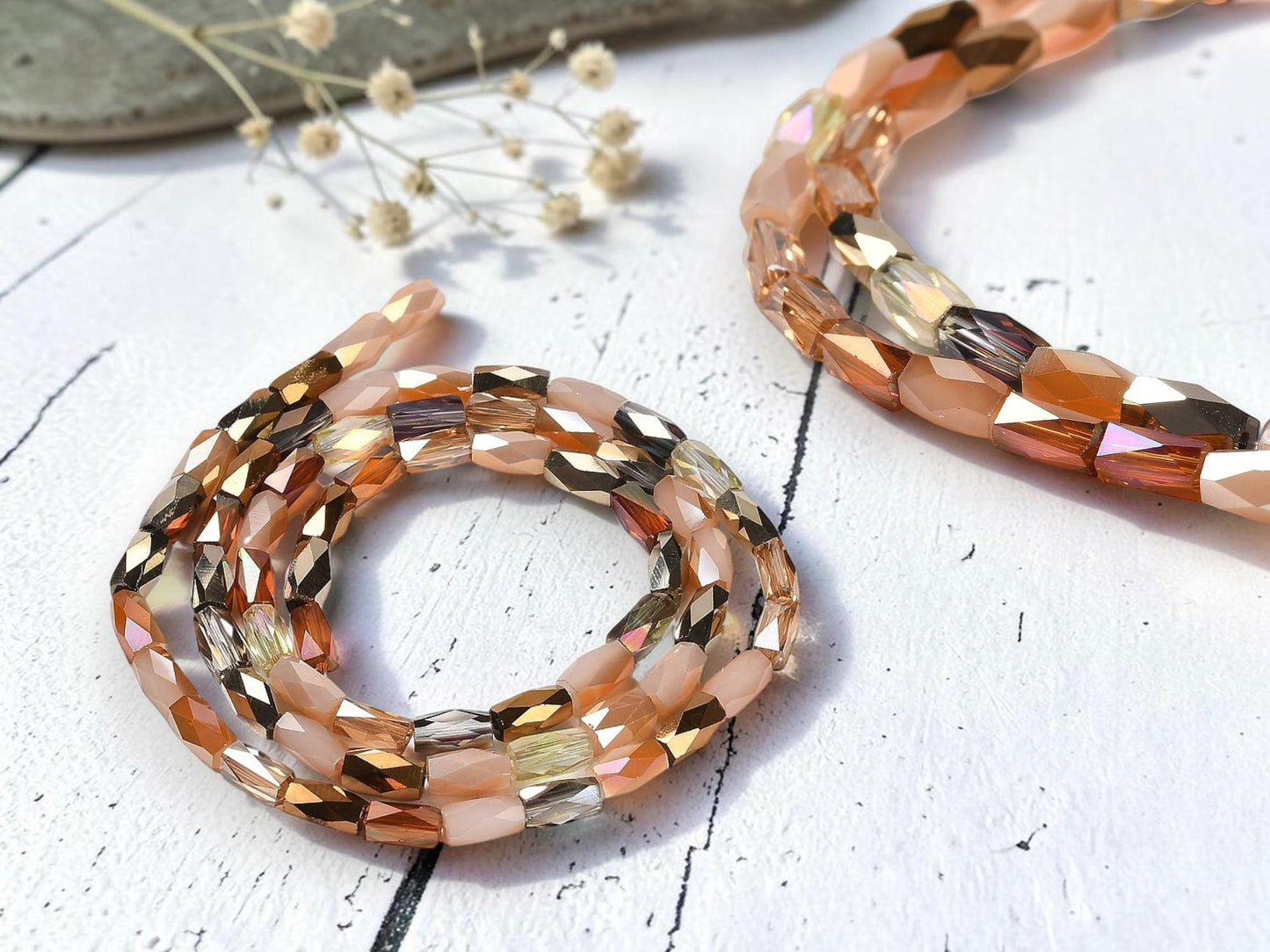 Electroplated Beads - Chinese Glass - Tube Beads - Bulk Glass Beads - 7x4mm - 18" Strand - (2785)