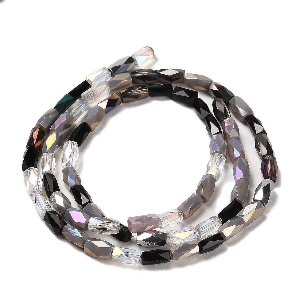 Electroplated Beads - Chinese Glass - Tube Beads - Bulk Glass Beads - 7x4mm - 18" Strand - (2345)