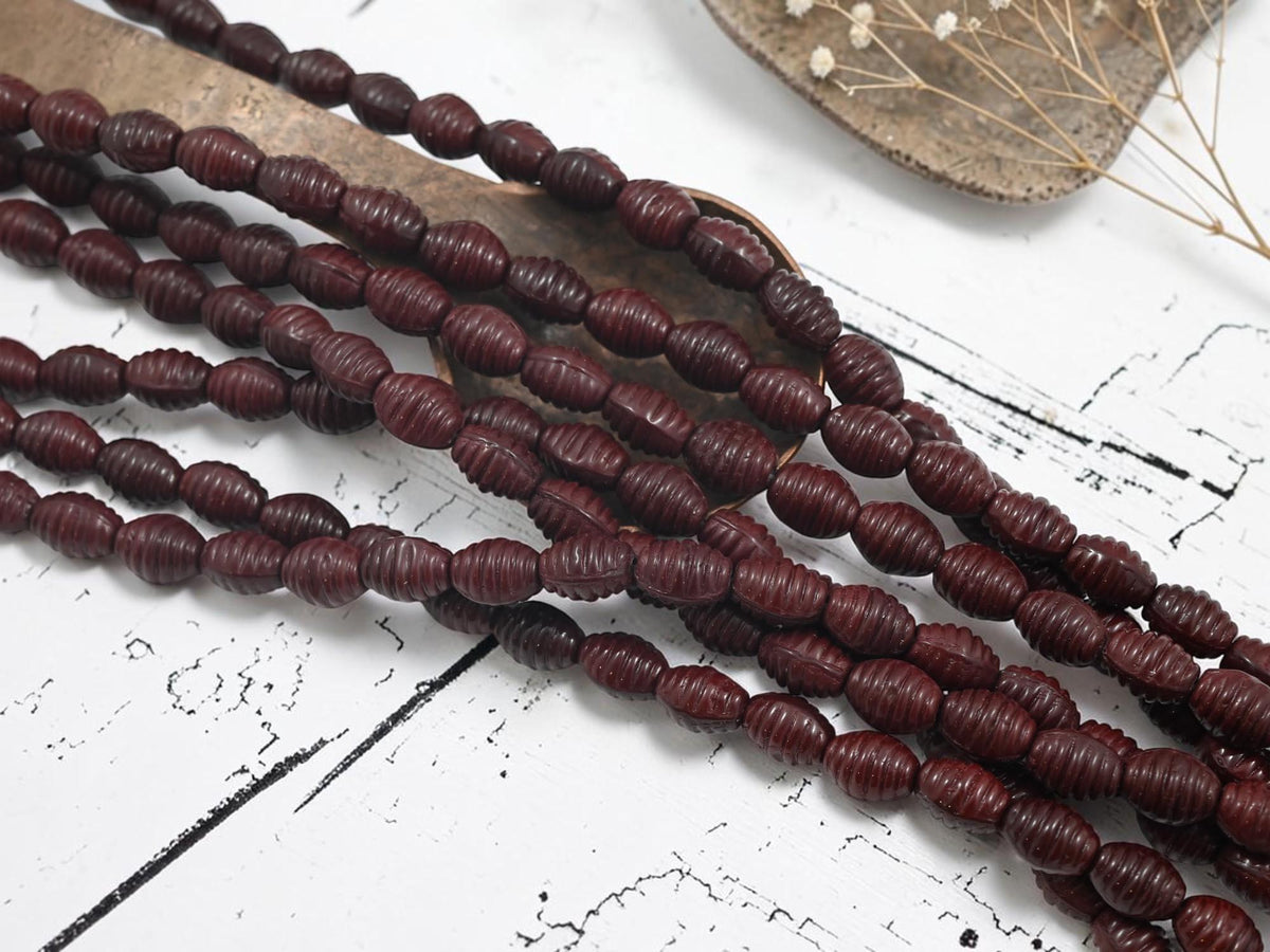 Old Stock Czech Glass Spiral Oval Beads - Opaque Burgandy - 9x6mm - 21pcs (2166)