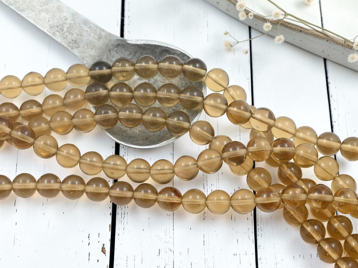 8mm Czech Glass Round Druk Beads - Smokey Quartz - 25pcs - (A216)