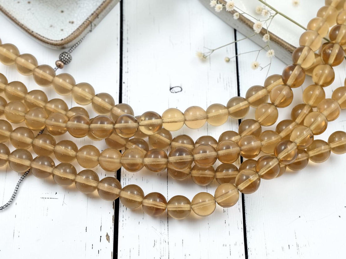 8mm Czech Glass Round Druk Beads - Smokey Quartz - 25pcs - (A216)