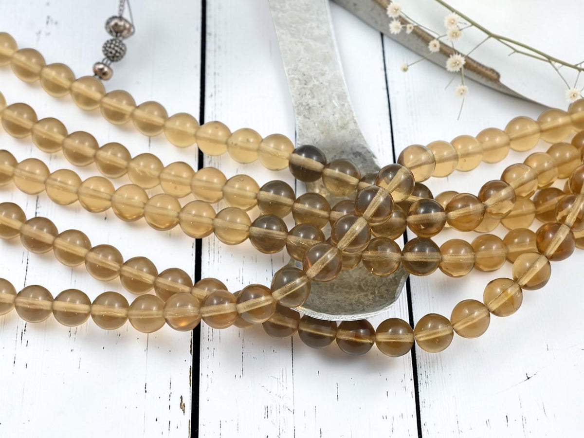 8mm Czech Glass Round Druk Beads - Smokey Quartz - 25pcs - (A216)