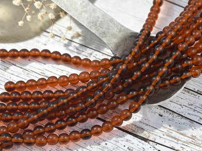 6mm Czech Glass Round Druk Beads - Root Beer Topaz - 6mm - 34pcs - (B699)