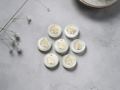 Shell Charms - Tree of Life Charms - Medallion Charms - 16mm - 10pcs - (3306)