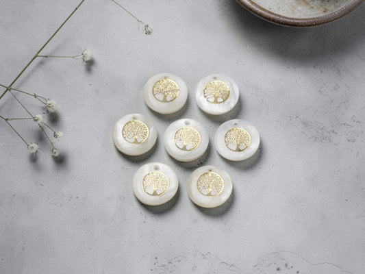 Shell Charms - Tree of Life Charms - Medallion Charms - 16mm - 10pcs - (3306)
