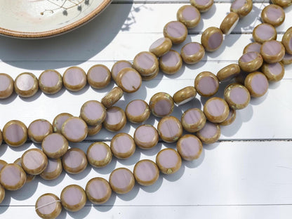 Old Stock Czech Glass Table Cut Coin Beads - Purple Travertine - 10mm - 19pcs - (6146)