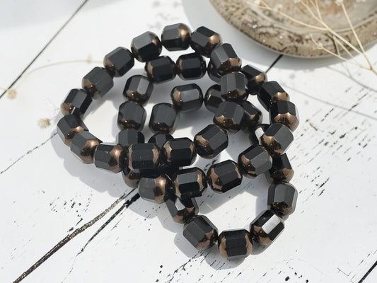Czech Glass Faceted Fire Polished Cathedral Beads - Bronzed Jet Black - 10mm - 15pcs - (A537)
