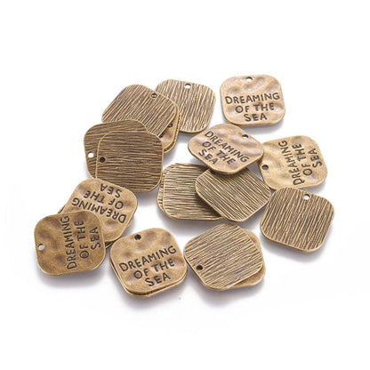 Antique Bronze Dreaming of the Sea Hammered Square Charms - 10pcs - 19mm - (495)