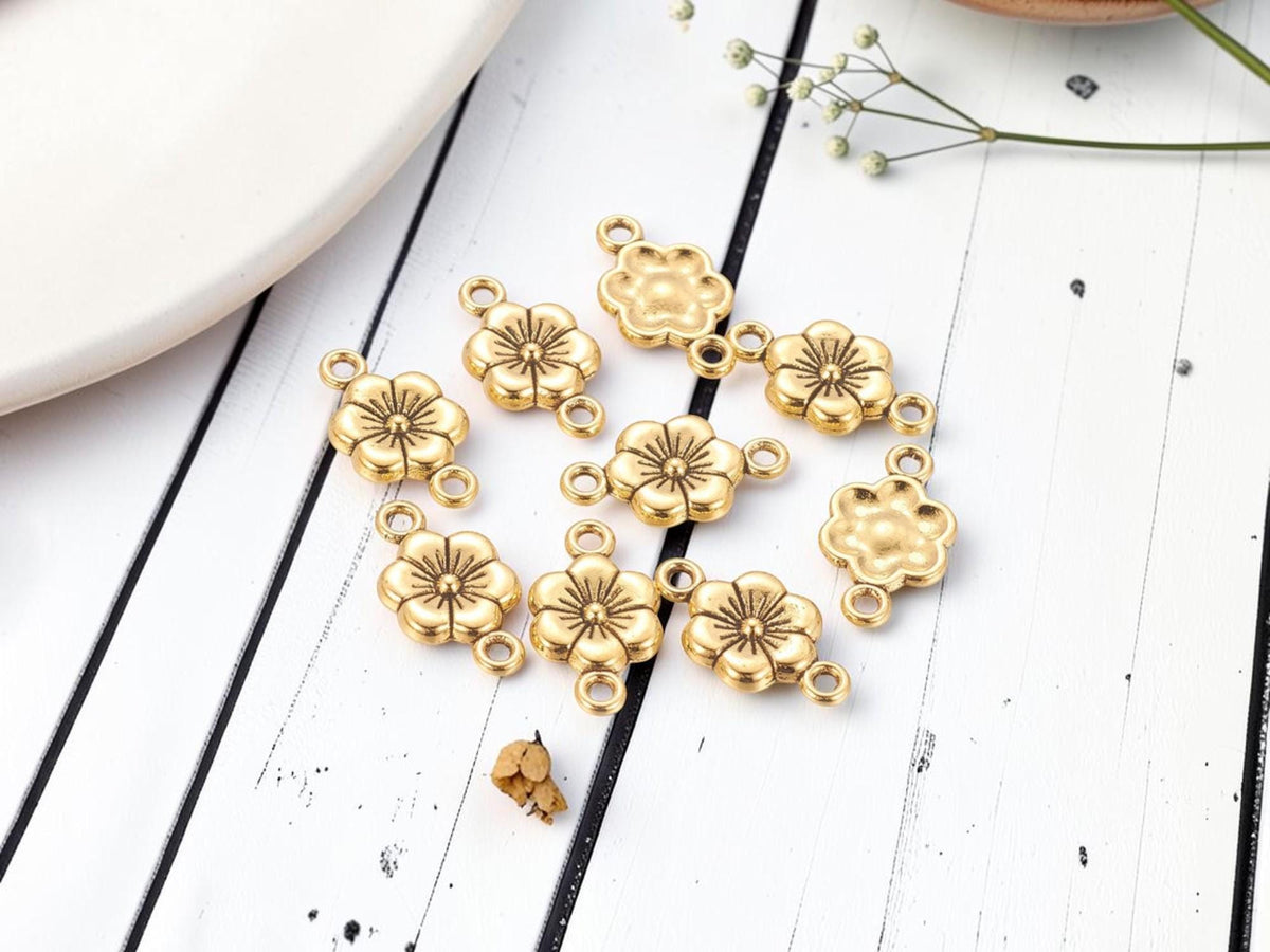 Antique Gold Flower Connector Links For Jewelry Making - 18x10mm - 20pcs - (764)