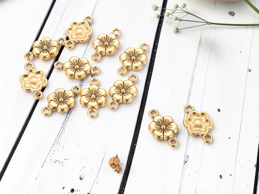 Antique Gold Flower Connector Links For Jewelry Making - 18x10mm - 20pcs - (764)