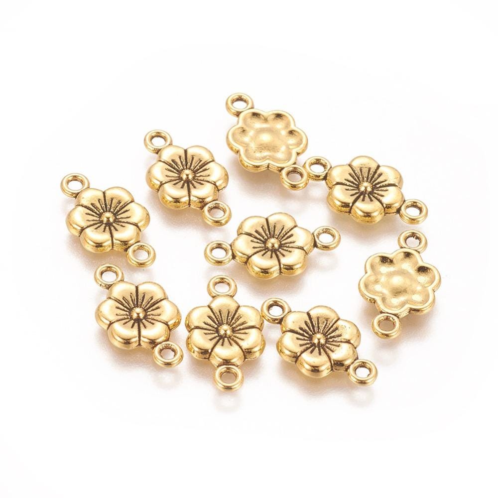 Antique Gold Flower Connector Links For Jewelry Making - 18x10mm - 20pcs - (764)