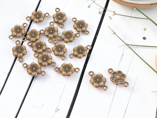 Antique Bronze Flower Connector Links For Jewelry Making - 18x10mm - 20pcs - (1117)