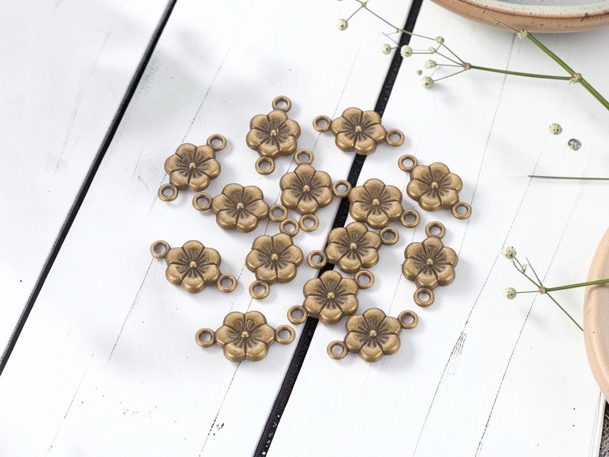 Antique Bronze Flower Connector Links For Jewelry Making - 18x10mm - 20pcs - (1117)