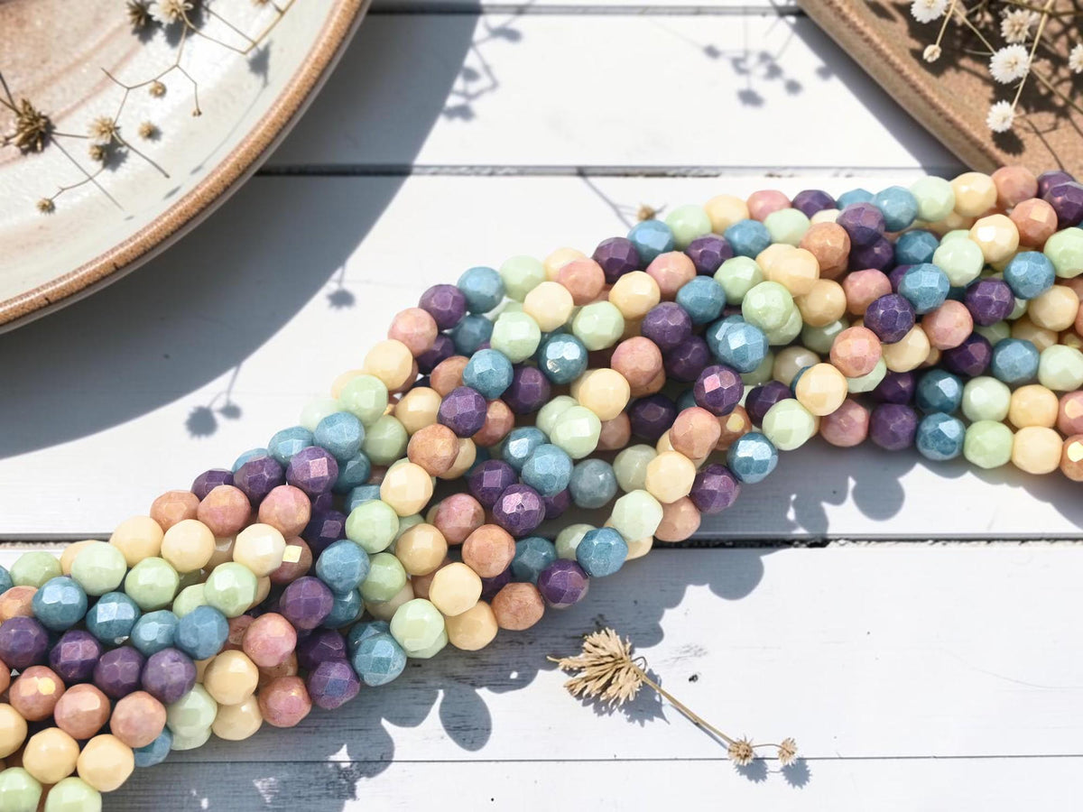 6mm 5 Color Luster Theme Czech Glass Fire Polished Faceted Round Beads - 45pcs - (712)