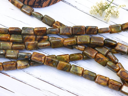 Czech Glass Old Stock Chiclet Rectangle Beads - Blue + White Travertine - 12x8mm - 16pcs - (846)