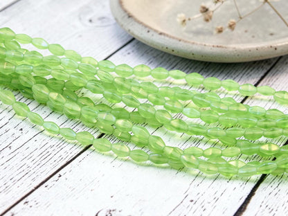 Old Stock Czech Glass Elongated Bicone Beads - Spring Green - 7x4mm - 27pcs - (2343)