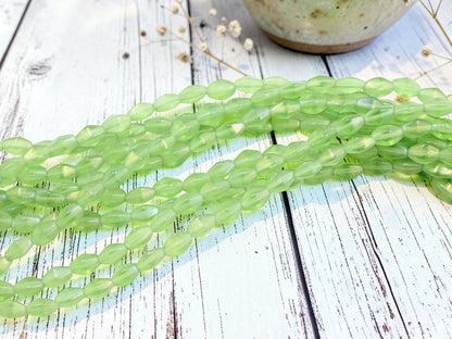 Old Stock Czech Glass Elongated Bicone Beads - Spring Green - 7x4mm - 27pcs - (2343)