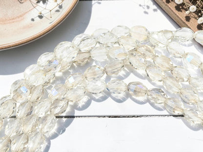 Old Stock Czech Glass Fire Polished Faceted Oval Beads - Crystal Shadow - 13x9mm - 15pcs - (3572)