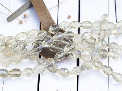 Old Stock Czech Glass Fire Polished Faceted Teardrop Beads - Crystal Shadow - 13x9mm - 16pcs - (3436)