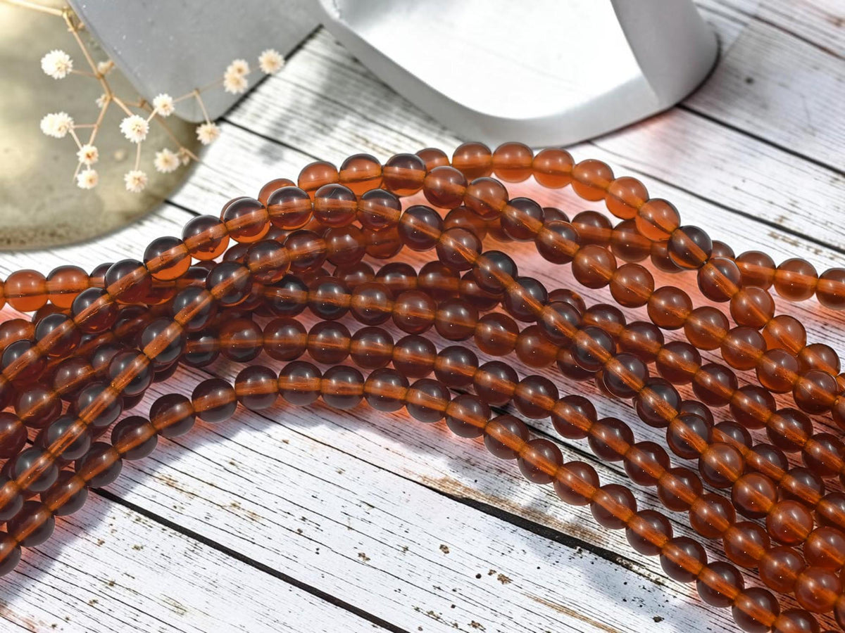 6mm Czech Glass Round Druk Beads - Root Beer Topaz - 6mm - 34pcs - (B699)