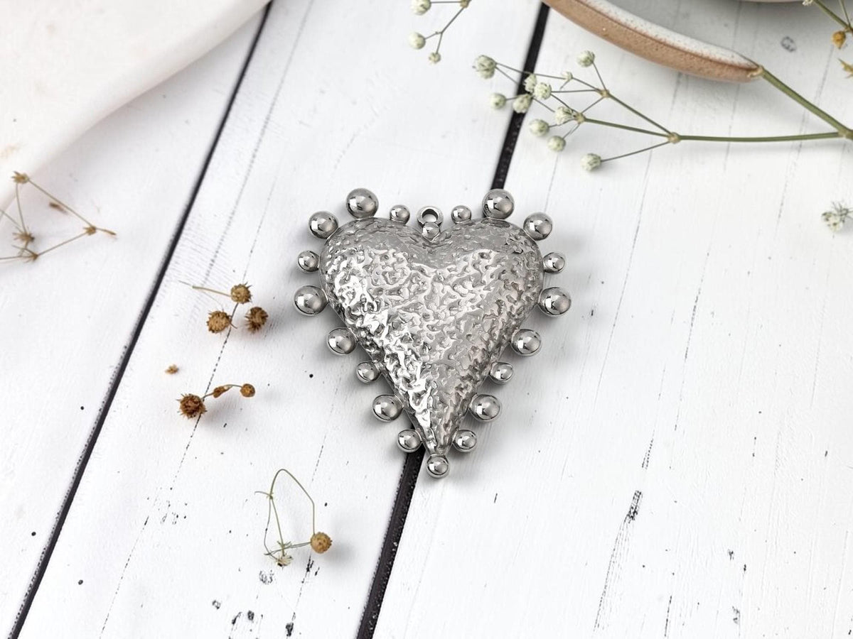 Stainless Steel Hammered Heart Pendants - 42x37mm - 2pc - Choose Your Color