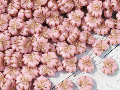 Lightweight Acrylic Maple Leaf Beads - Gilded Pink - 13x10mm - 25pcs - (A189)