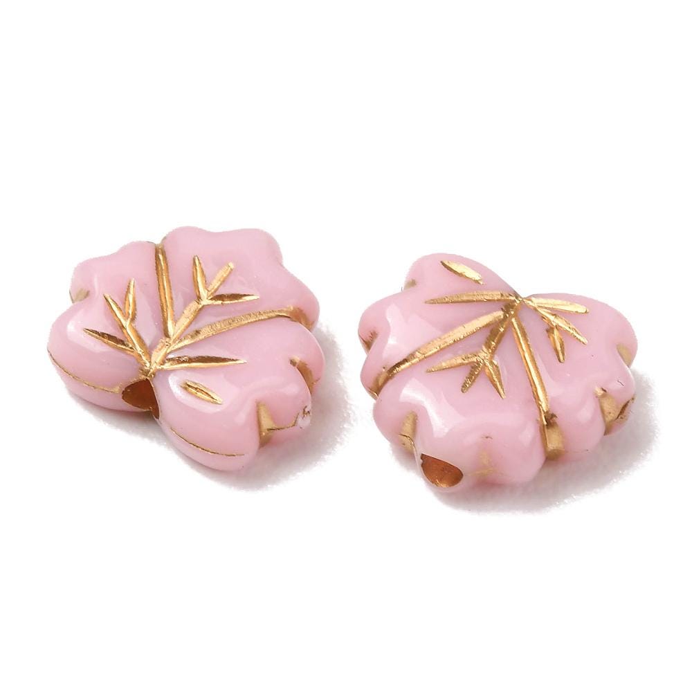 Lightweight Acrylic Maple Leaf Beads - Gilded Pink - 13x10mm - 25pcs - (A189)