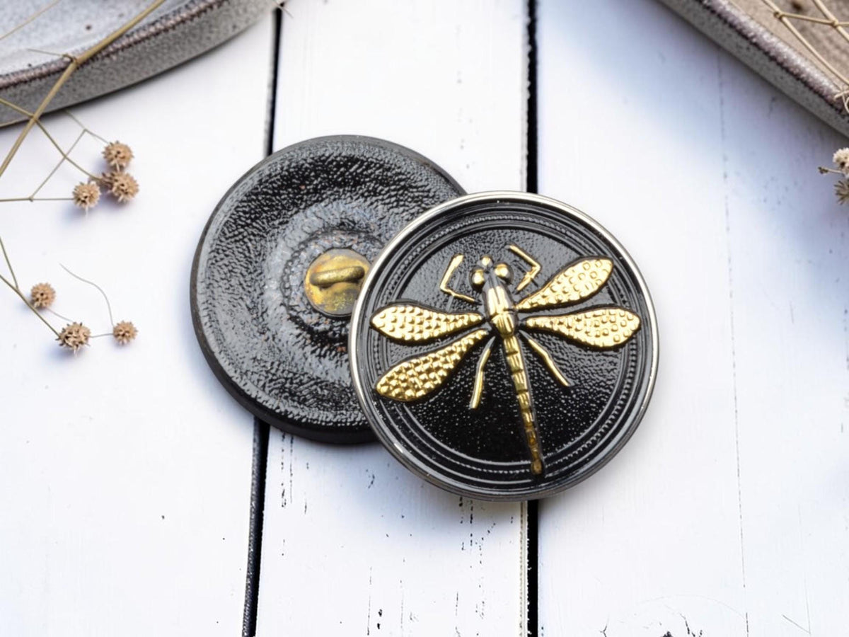 Czech Glass Buttons - Shank Buttons - Dragonfly Button - Handmade Button - 23mm - (5109) 1pcs