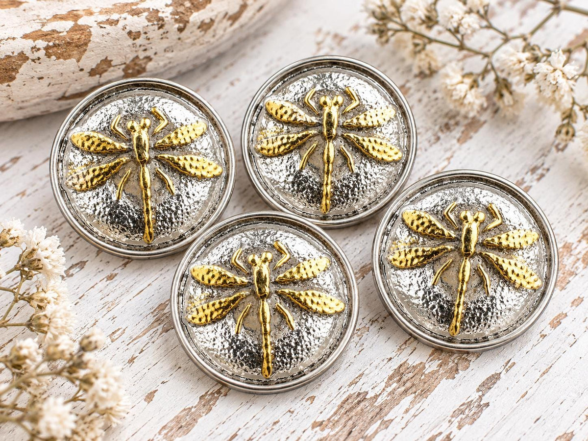 Czech Glass Buttons - Shank Buttons - Dragonfly Button - Handmade Button - 18mm - (B929) 1pcs