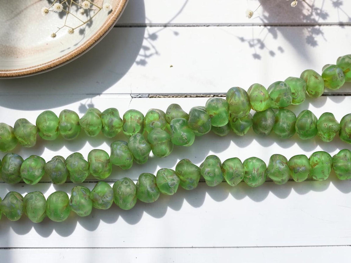Vintage Old Stock Czech Glass Nugget Rondelle Beads - Matte Olivine Travertine - 8x10mm - 25pcs - (6141)