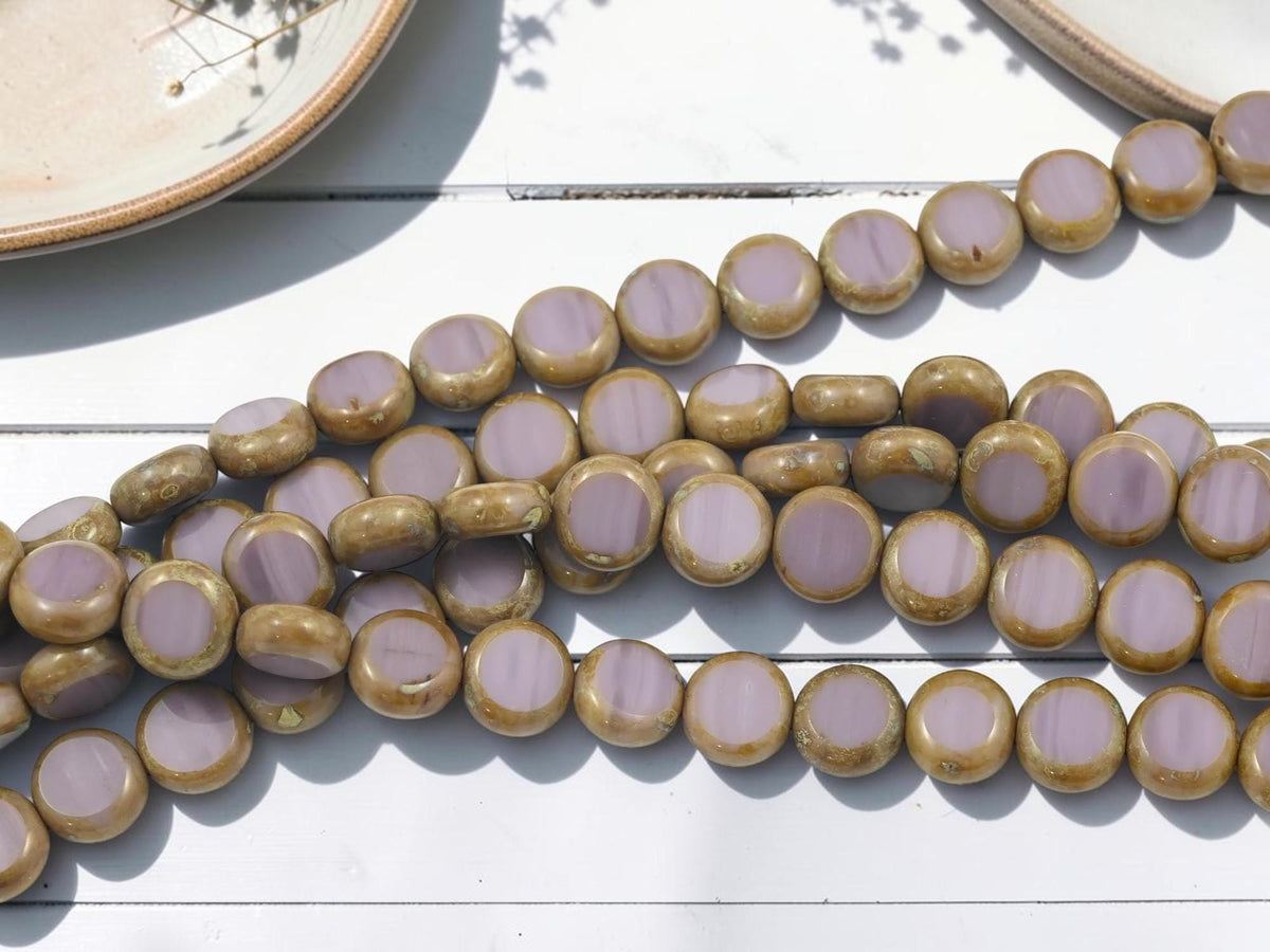 Old Stock Czech Glass Table Cut Coin Beads - Purple Travertine - 10mm - 19pcs - (6146)