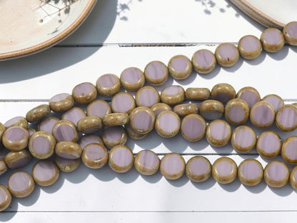 Old Stock Czech Glass Table Cut Coin Beads - Purple Travertine - 10mm - 19pcs - (6146)