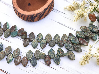 Old Stock Czech Glass Top Hole Leaf Beads - Blended Glass - 12x8mm - 40pcs - (5466)