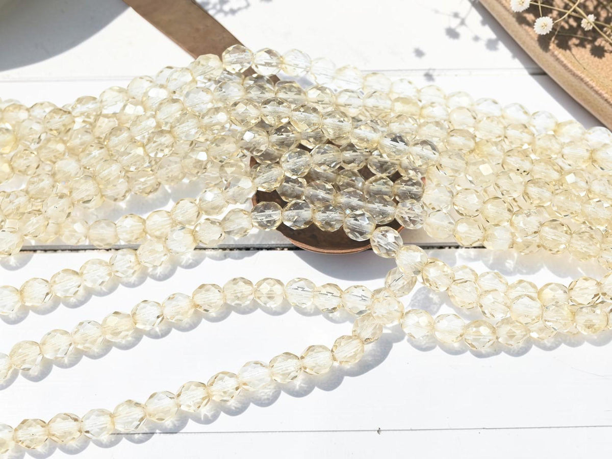 Old Stock Czech Glass Fire Polished Faceted Round Beads - Smokey Champagne Crystal - 7mm - 29pcs - (B768)
