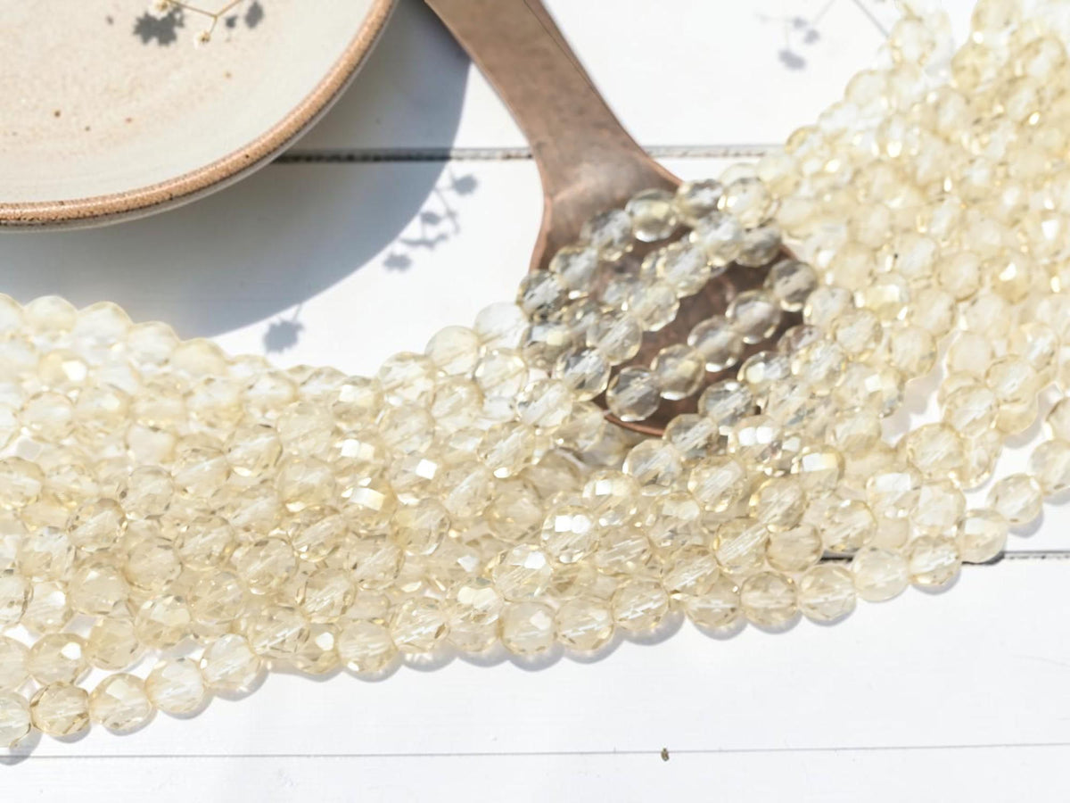 Old Stock Czech Glass Fire Polished Faceted Round Beads - Smokey Champagne Crystal - 7mm - 29pcs - (B768)