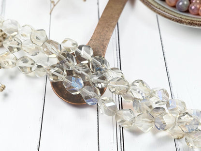 Old Stock Czech Glass Large Polycut Round Beads - Crystal Shadow - Choose Your Size
